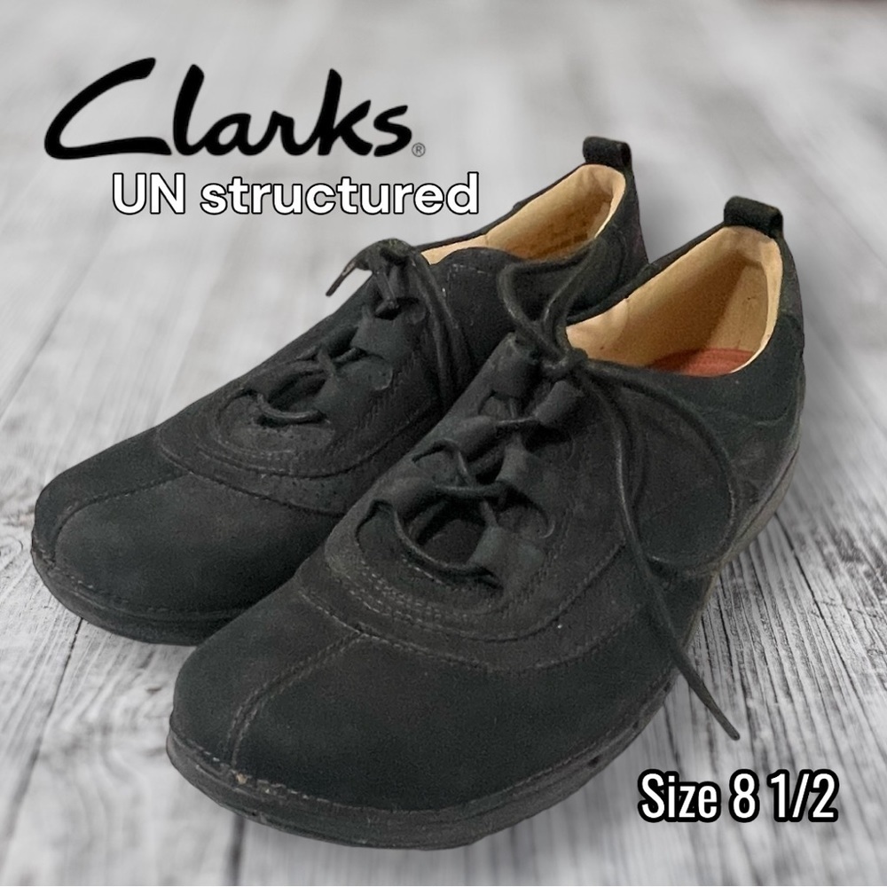 Unstructured Clarks Black Leather Lace Up Shoes Size 8 1/2 Style #33518